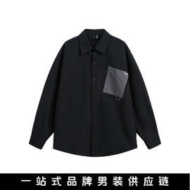 悟俗男装2025秋季新品户外个性撞色口袋设计防水纹理宽松长袖衬衫