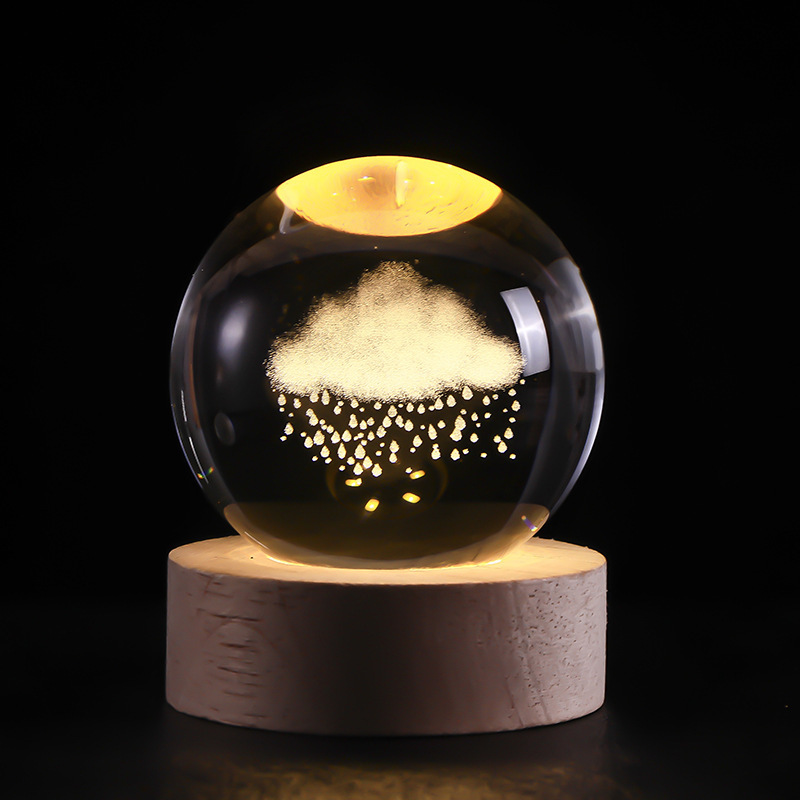 Bola de cristal luminosa, luz nocturna, cielo estrellado tallado en 3D, base de madera maciza, decoración de escritorio creativa, regalo de cumpleaños