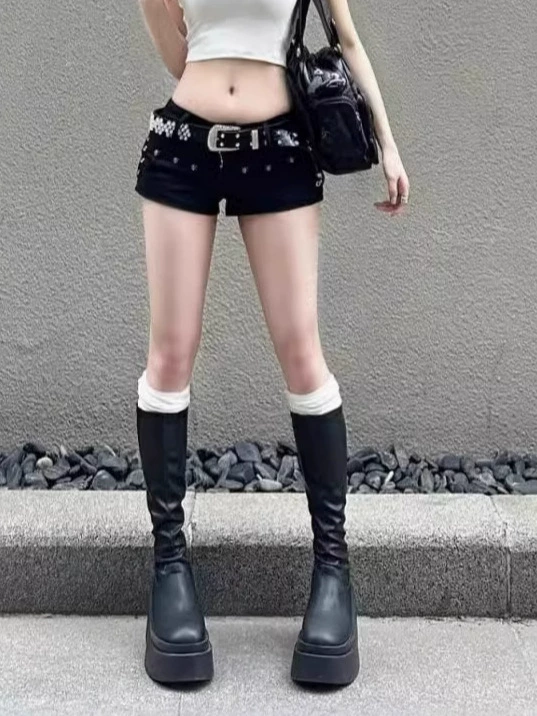 Джинсовая юбка, шорты, летняя sexy поясная сумка, дизайнерские брюки, американский стиль, акцент на бёдрах