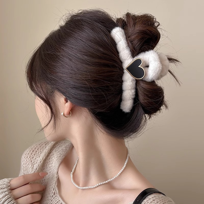 Clip de felpa para mujer, sensación de alto nivel, horquilla de pelo grande, mucho clip de tiburón, temperamento de otoño e invierno, horquilla, tocado