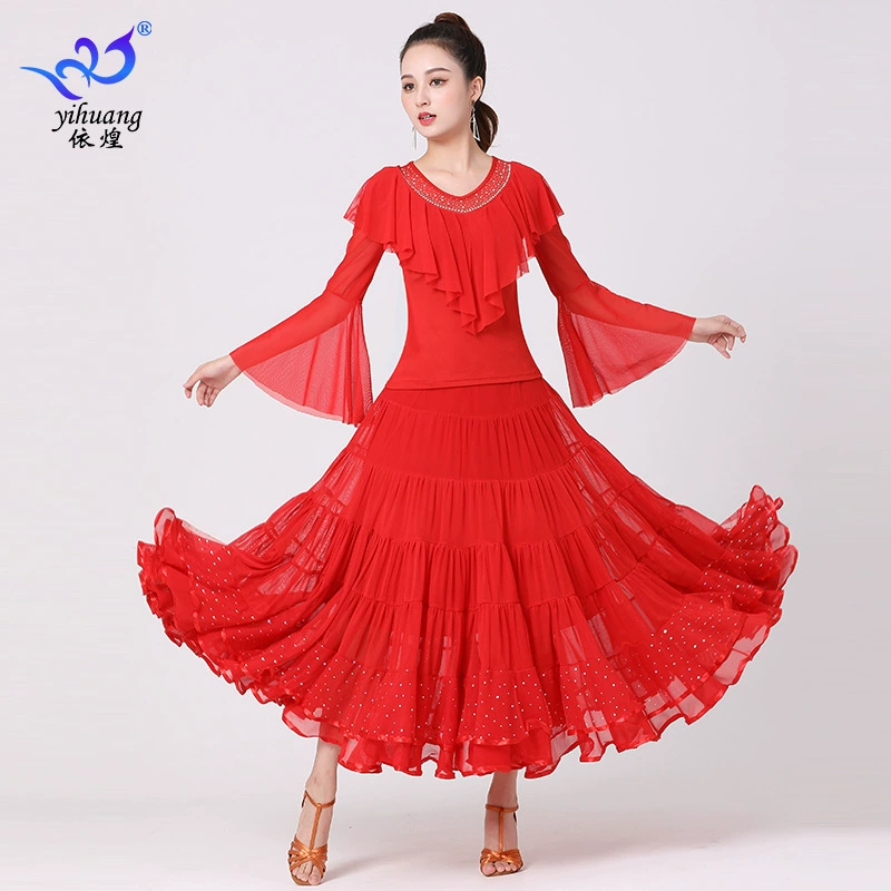 Одежда для современных танцев Одежда для бальных танцев Костюм с длинным рукавом из рога Танцевальная одежда Сценическая одежда