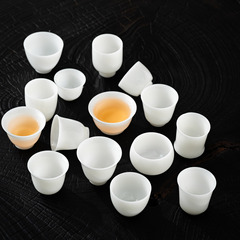 高档冰种璞玉小茶杯陶瓷潮汕功夫茶具德化白瓷家用茶盏碗杯高温瓷