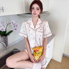 夏季女网红甜美短袖冰雪丝可爱星星翻领2026年新款家居服睡衣套装