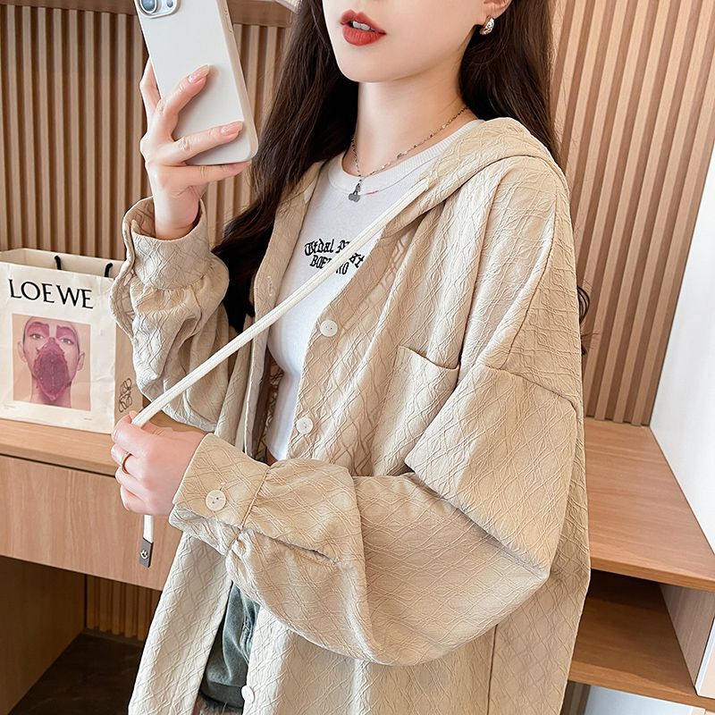 春夏季衬衫女2025新款韩版小众设计感宽松休闲慵懒风连帽薄款外套|undefined