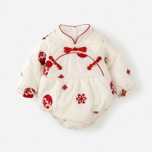 婴儿冬装包屁衣夹棉加厚加绒新生儿连体衣公主女宝宝棉服棉衣冬季