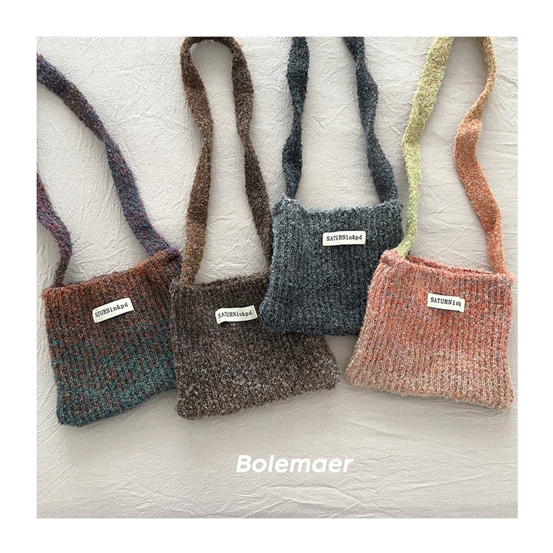Retro children's woven demi-season bag strap handmade for men and women, knitted one-shoulder bag, gradient