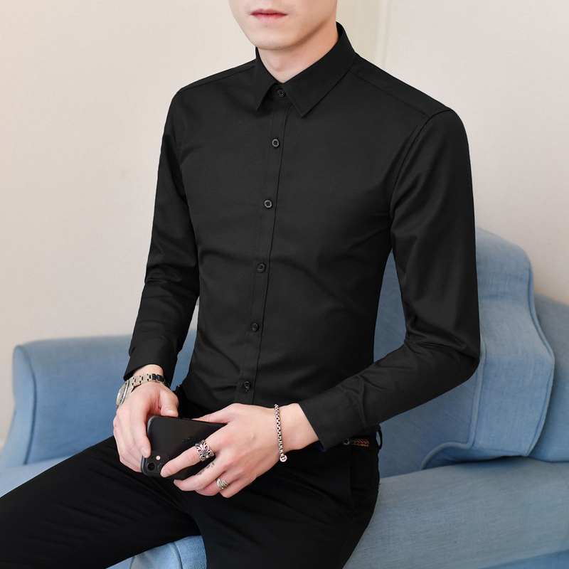 White Shirt Men's Long-sleeved Non-ironing Black Business Dress Slim-fit Large Size Professional Work Men's White Suit Shirt White Shirt Men's Long-sleeved Non-ironing Black Business Dress Slim-fit Large Size Professional Work Men's White Suit Shirt