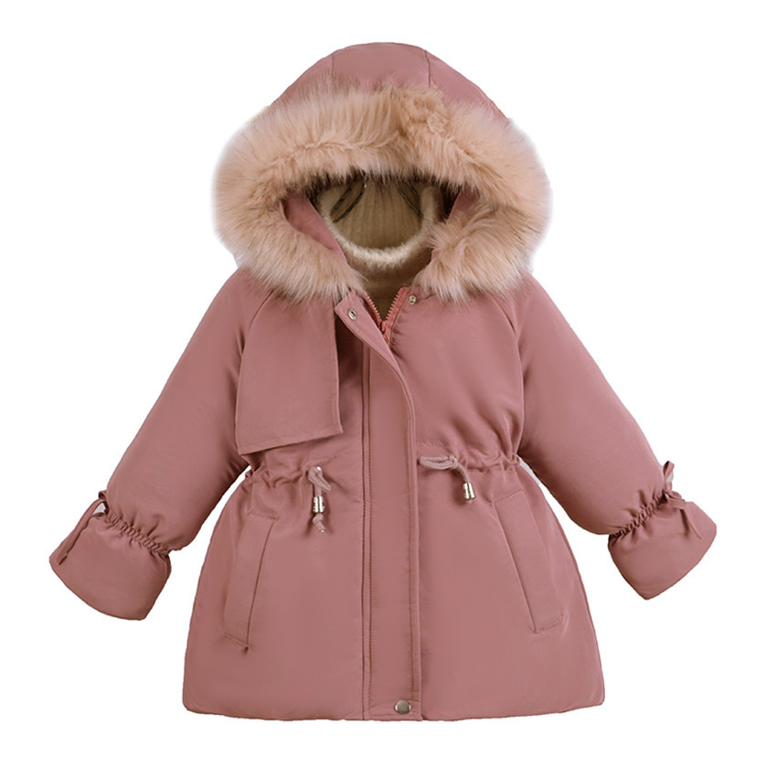 New Korean Style Girls' Mid Length Parka Coat With Drawstring Waist And Thick Cotton Coat_voghion.com
