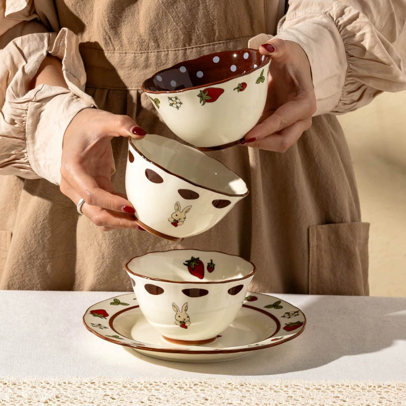 Cartoon cute rabbit, high quality brand tableware, ceramic fermented glutinous rice, set