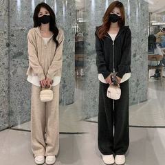 哺乳套装外出阔腿裤显瘦喂奶卫衣产后假两件母乳衣服两件套装秋季