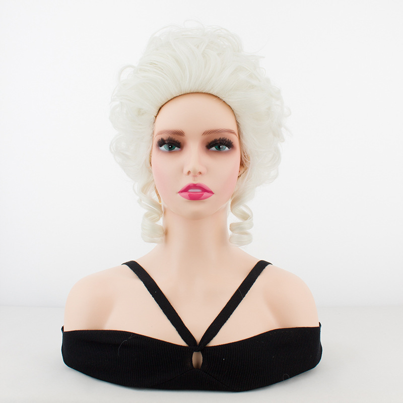 Peluca de moda europea y americana de las mujeres pelo corto conjunto plata blanco negro Pelo Rizado corte estilo retro simulación romana cabeza rizada conjunto