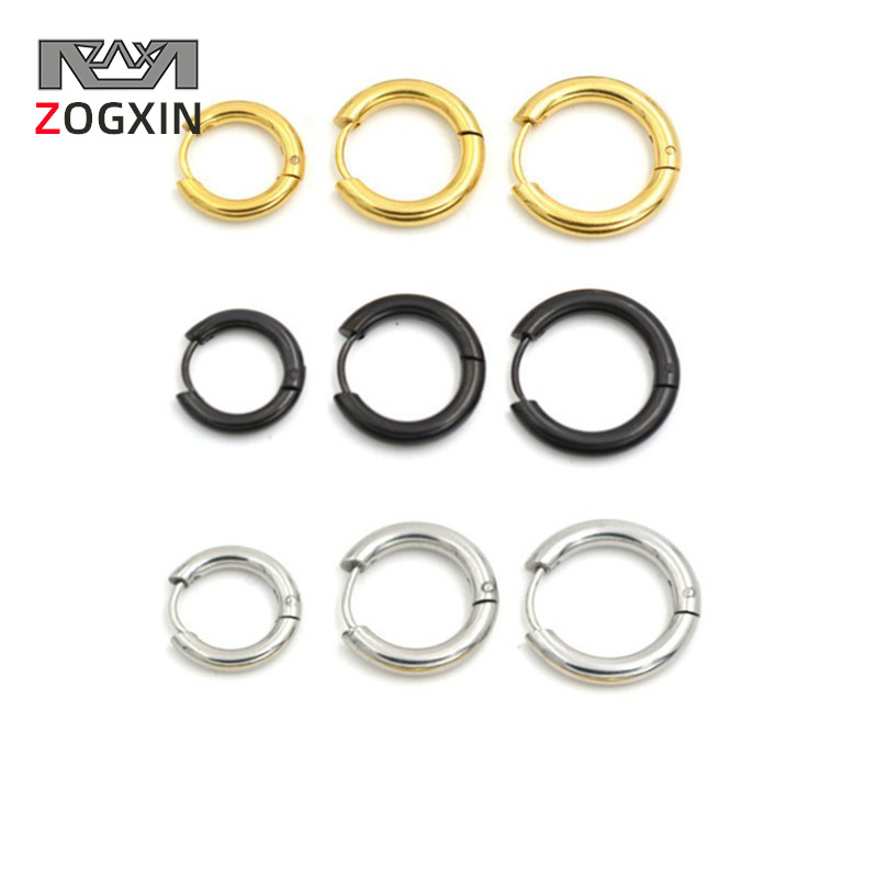 Cruz-Frontera de acero de titanio redondo personalizado de los hombres y las mujeres de hip hop pendientes de acero inoxidable versátil de 18 quilates de oro estudiante línea de oreja anillo de oreja