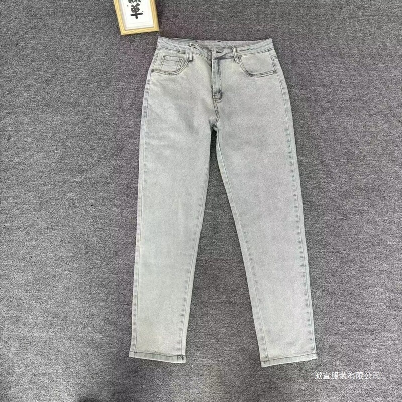 1:1 correct version, low-waist, gray denim pants with lettering, slim fit, spring/summer collection, gray color, in stock, Korean style, basic model
