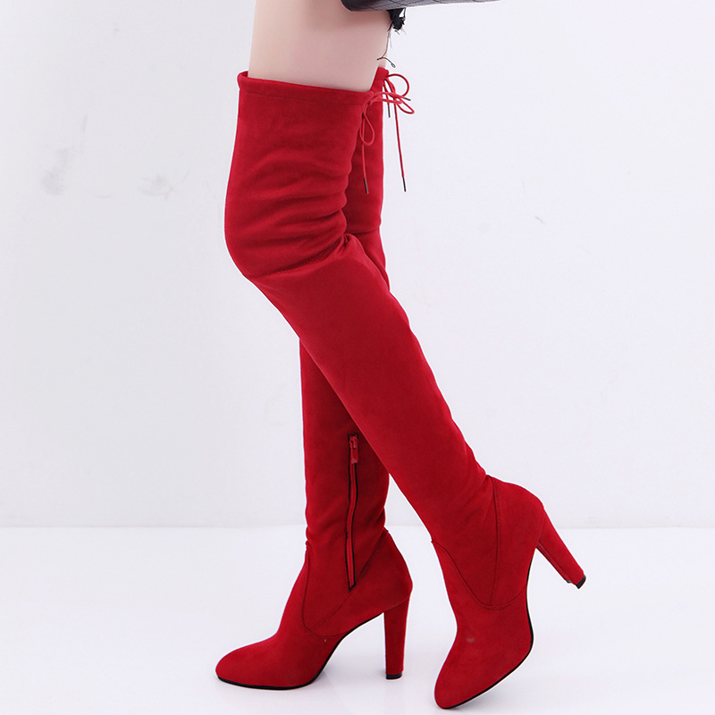 Demi-season suede high boots heels