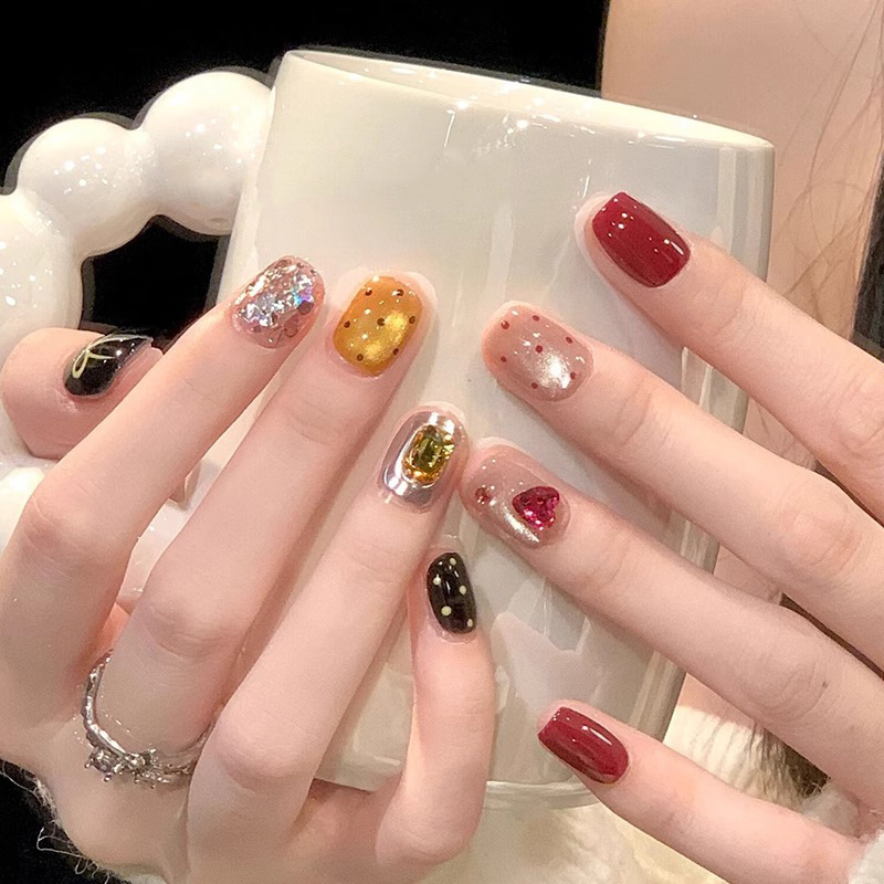 [Black Plum Pineapple] Purely Handmade Wearable Nails Ab Style Recommended Popular Manicure High-End Internet Celebrity Manicure