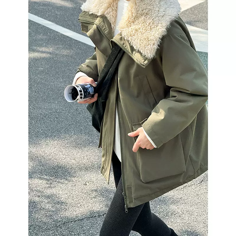 橘芷冬季新款大翻领工装派克服女冬季新款加绒加厚外套6825