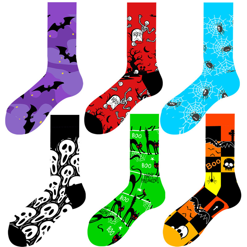 Amazon Halloween 2024 New Arrival Bat Mid-Socks Skull Women's Socks Spider Trendy Socks Bloodhanded Men's Socks