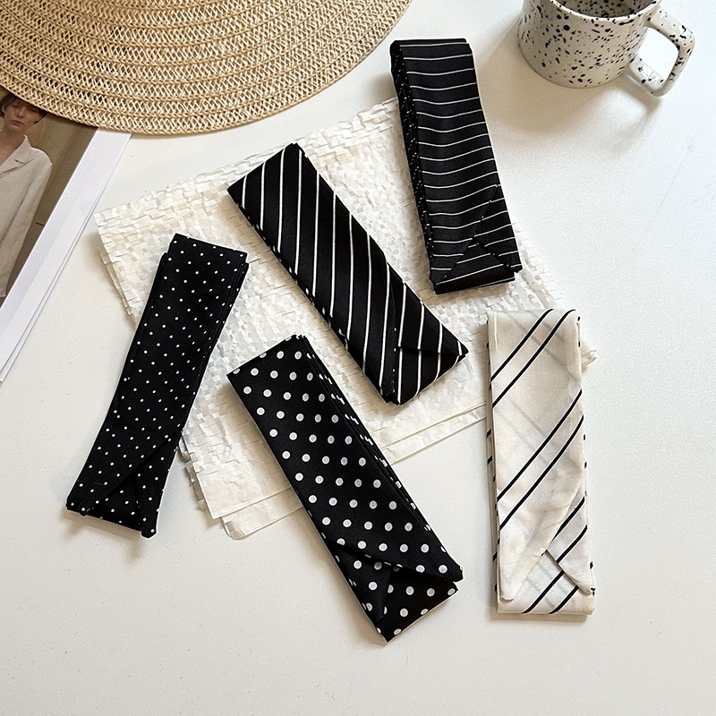 Cinta clásica de lunares, estilo retro, lunares franceses, cintas estrechas y multiusos, pañuelo de seda largo, pañuelo en la cabeza, cinturón para el cabello, cabello atado