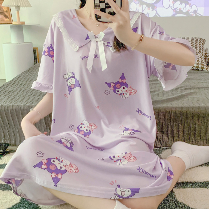 2023 camisón de verano chica manga corta lindo flojo fino seda la leche pijamas fresco estudiante homewear al por mayor