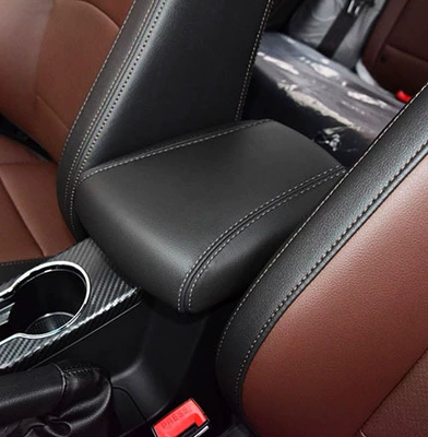 Armrest box | Leather Cover Armrest Box Cover - 16-17-black-leather-gray-line-without-label