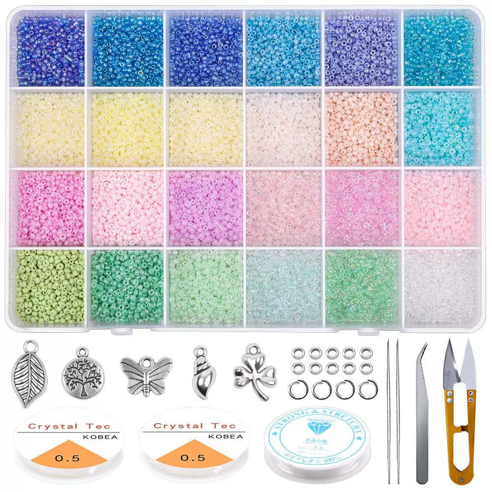 24色热款玻璃米珠套装奶油透明小米珠DIY手链项链饰品配件散珠