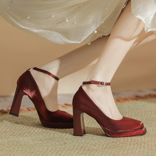 993-0 waterproof platform new versatile summer sexy one-word strap toe sandals women's thick heel fashion square toe shoes