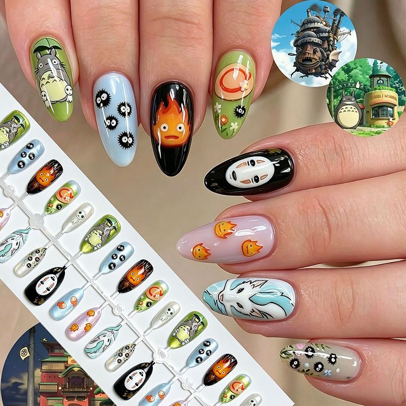 (Wholesale), almond nail stickers, cartoon fake nails, cat's eye, ready-made product