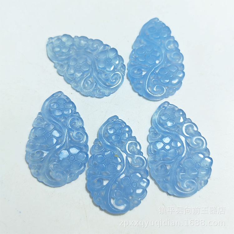 Aquamarine blue plum blossom hollow brand wholesale diy jade earrings pendant inlaid jade brand jade accessories Aquamarine blue plum blossom hollow brand wholesale diy jade earrings pendant inlaid jade brand jade accessories