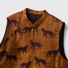 真丝提花花萝盘扣马甲女一叶豹富100桑蚕丝宽松立领国风背心秋