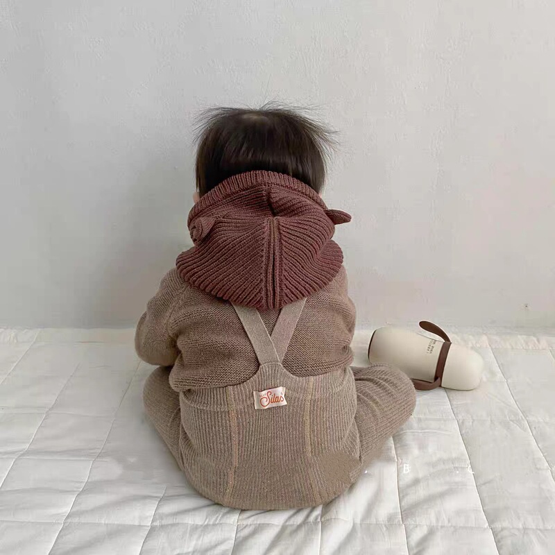 韓国風子供帽子秋冬バラクラバかわいい耳スカーフオールインワン帽子ベビーショール耳保護ウール帽子|undefined