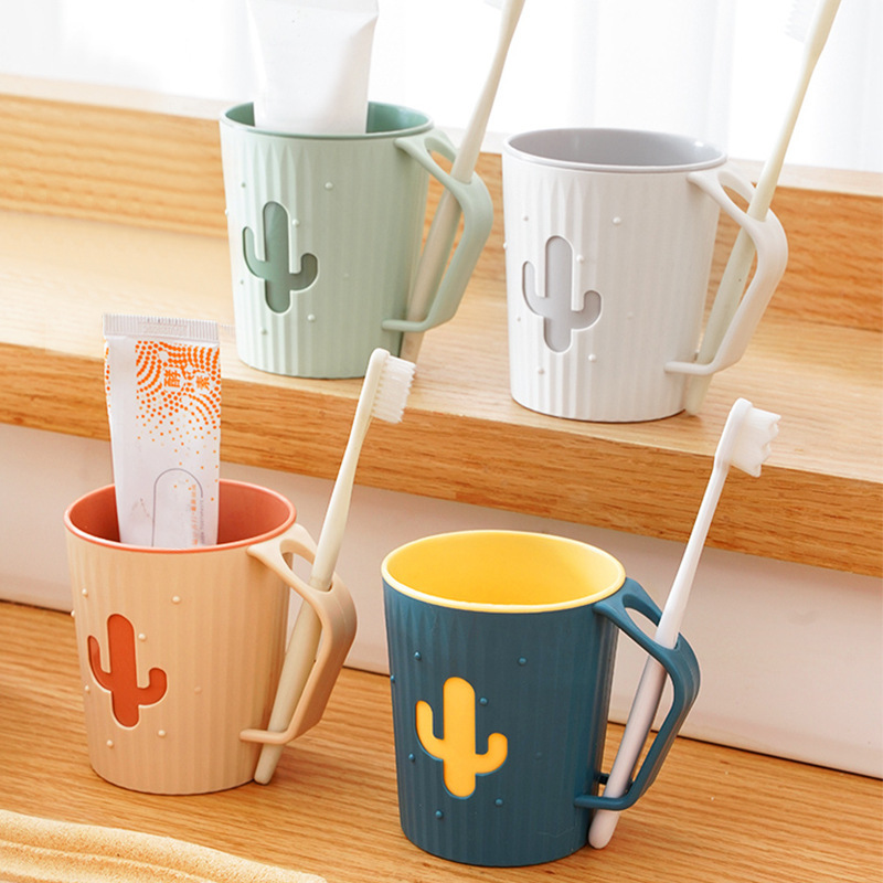 Creative double-layer mouthwash cup thickened cartoon cactus wash cup large capacity with toothbrush slot handle toothbrush cup Creative double-layer mouthwash cup thickened cartoon cactus wash cup large capacity with toothbrush slot handle toothbrush cup