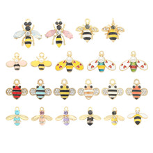 可爱点钻彩色小蜜蜂合金滴油diy饰品配件耳饰吊坠钥匙扣手工挂件