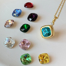 法式12生辰石方形项链创意可换12种彩色锆石开口戒指宝盒耳环套装