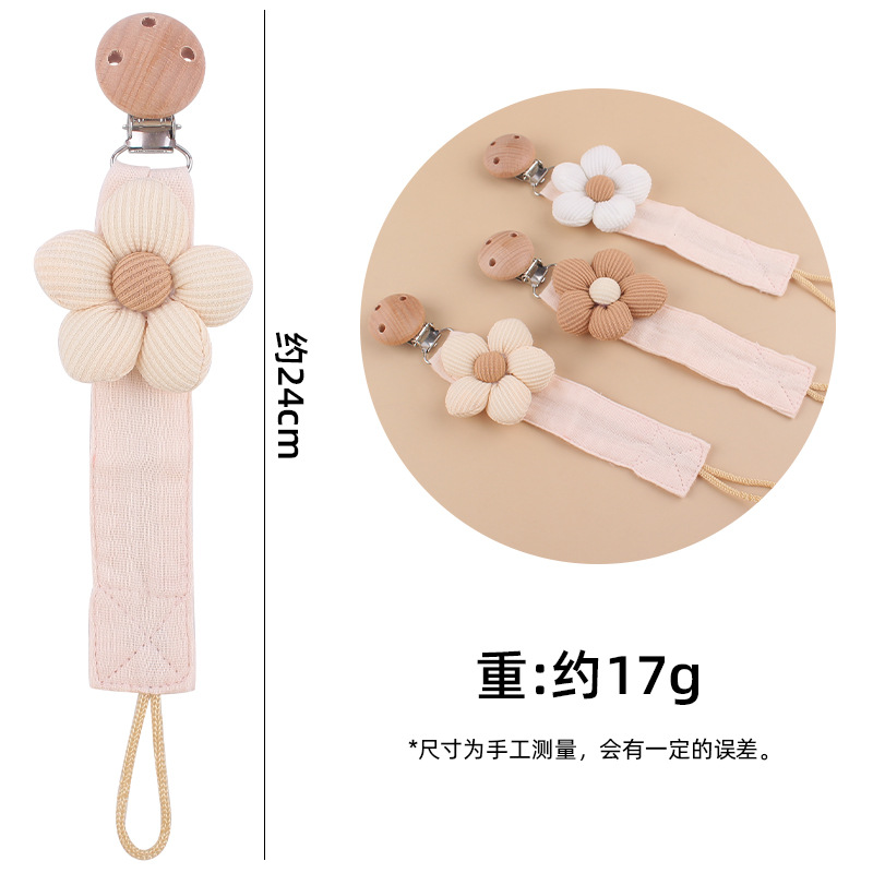Nuevo bebé suministros de dibujos animados flor tira de lino de algodón chupete cadena creativa DIY Beech chupete clip anti-gota cadena