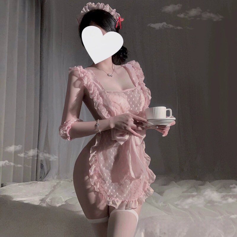 Dormila Sexy Lingerie French Lace Suspenders Free Maid Thin See-Through Pure Temptation Uniform