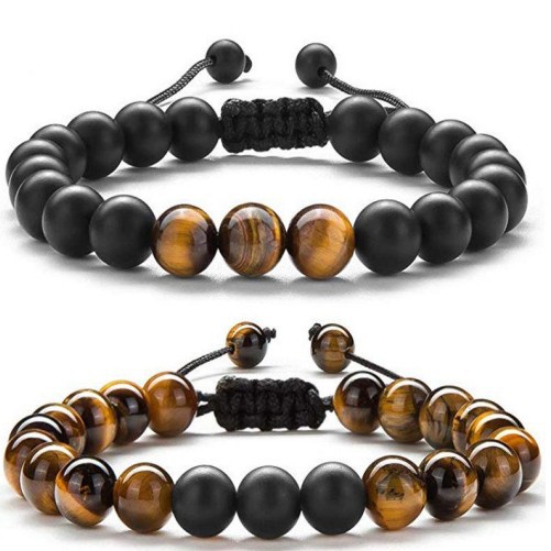 Amazon Venta caliente 8mm Tigre ojo piedra volcánica pulsera energía lava piedra tejida pulsera de pareja ajustable