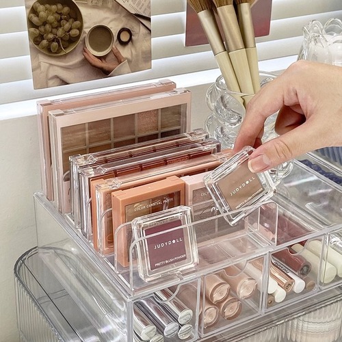 Transparent eyeshadow palette storage rack, compact powder storage box, desktop drawer organizer, compartmentalized makeup lip cosmetics storage rack