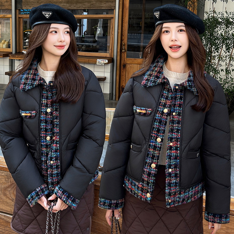 2025 pequeña fragancia de lana tejida de algodón de invierno mujer delgado temperamento exterior chaqueta de algodón caliente chaqueta de algodón corta image 1