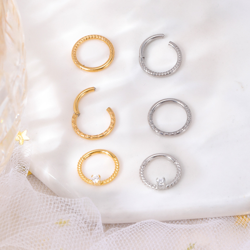 2023 New Hot Sale Stainless Steel Diamond Nose Ring Zircon Nose Ornaments Women's Elegant Fashion Split Ring Universal Ring detail image 11