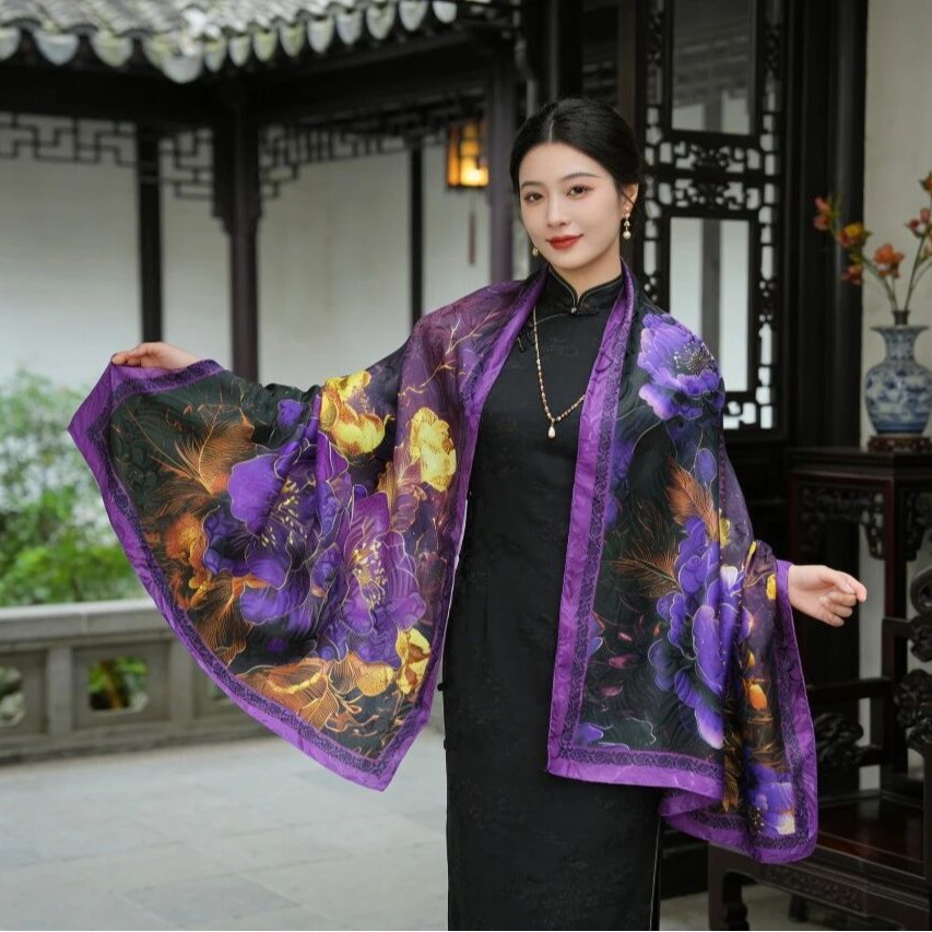 Chinesischer Seidenschal Mit Drachenschuppenmuster Für Damen_voghion.com