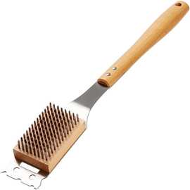 亚马逊热销新品BBQ披萨刷不锈钢烧烤清洁刷烧烤网烤架清洗木柄