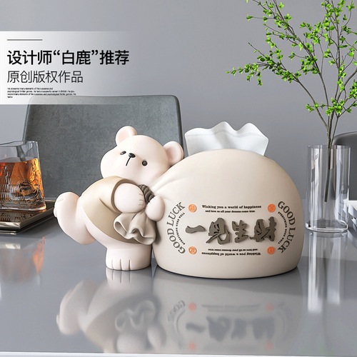 Cream style tissue box festive bear ornaments home decoration living room coffee table meal tissue box home housewarming gift