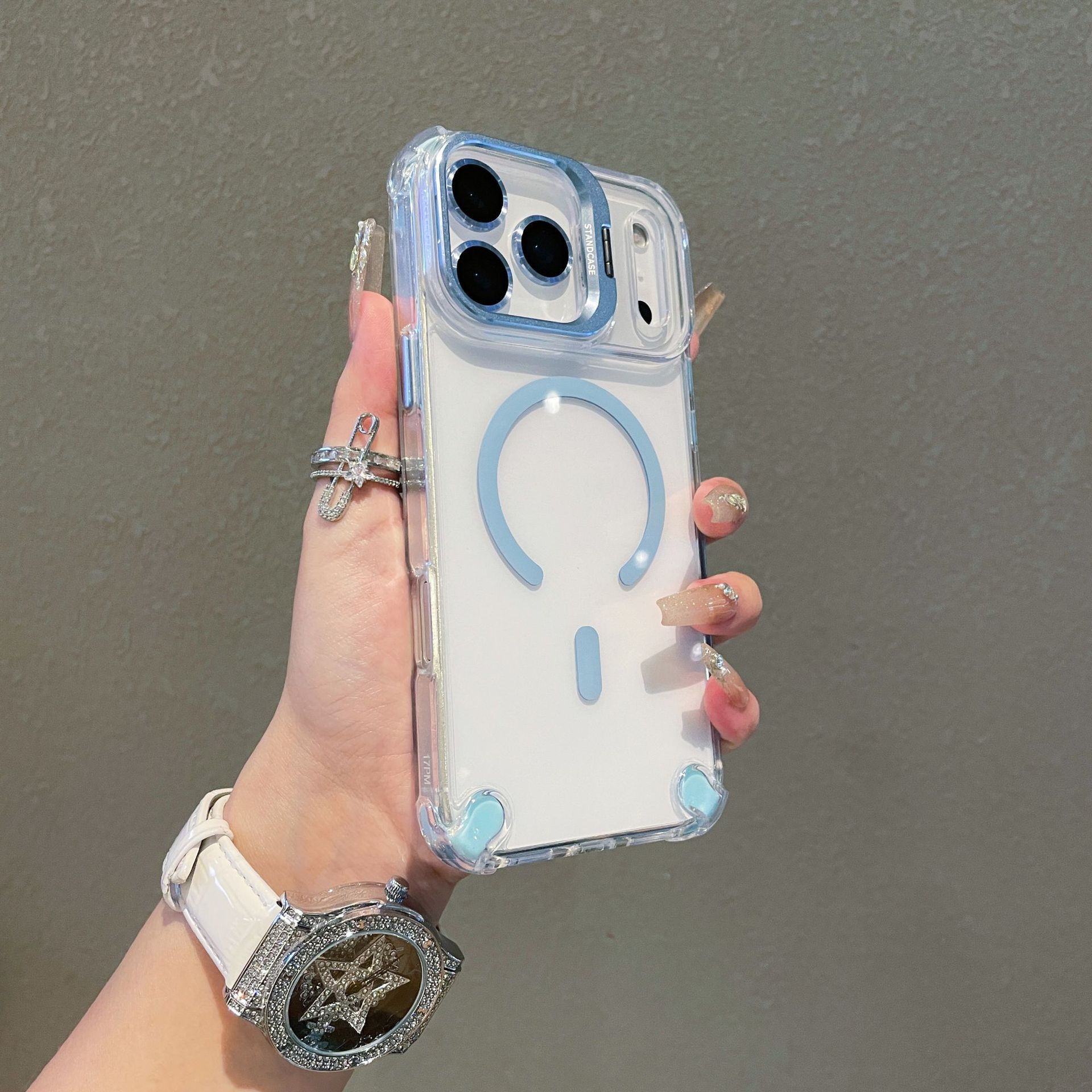 Nuevo soporte de lente para Apple 17 caso de succión magnética C boca transparente a prueba de caídas iPhone16 PRO caso