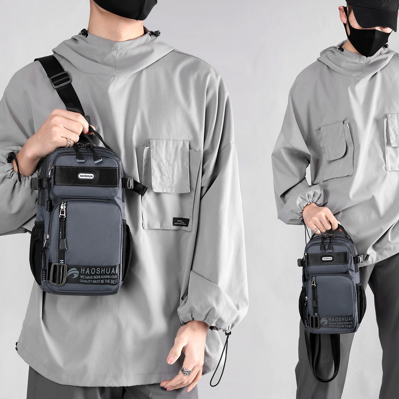 Haoshuai新型男性胸バッグシンプルなシングル肩斜めショルダーバッグ多機能潮牌斜めリュックサックファッション郵便バッグ|undefined