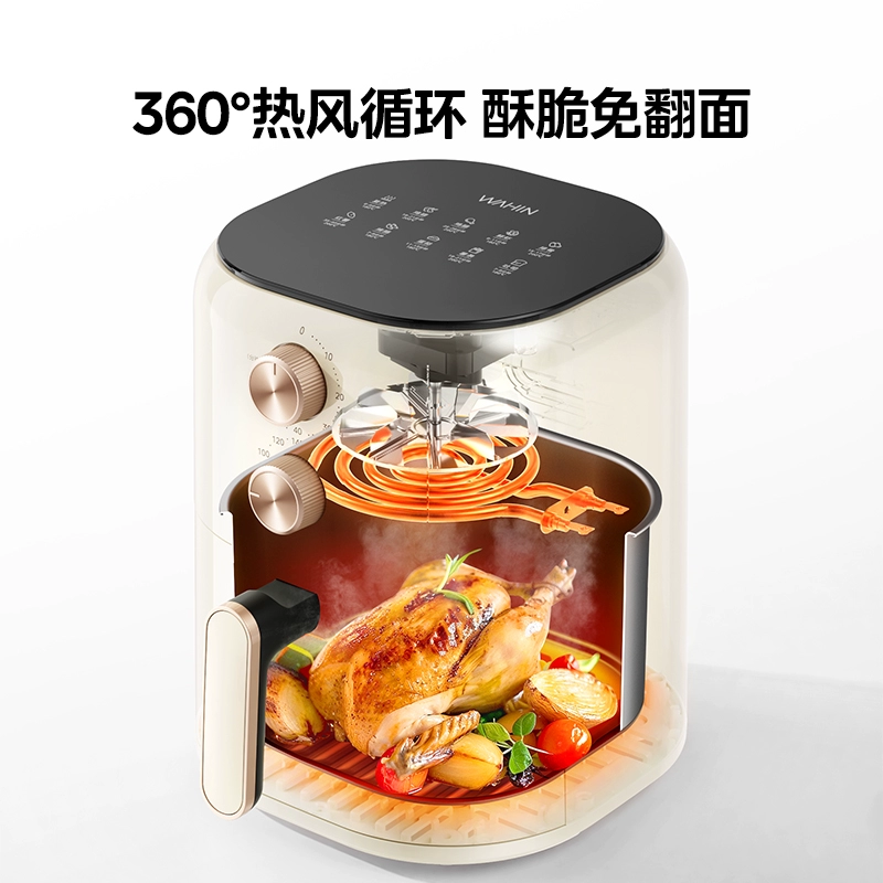 Фритюрник для воздуха (Midea WAHIN) 3–7 л, жарка без переворачивания, многофункциональный электрический фритюр, видимое окно/варианты с тачпадом