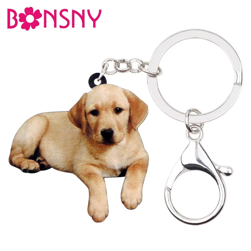 New Acrylic Flat Cute Animal Keychain Women Pet Lovers Bag Wallet Car Hanging Ornaments
