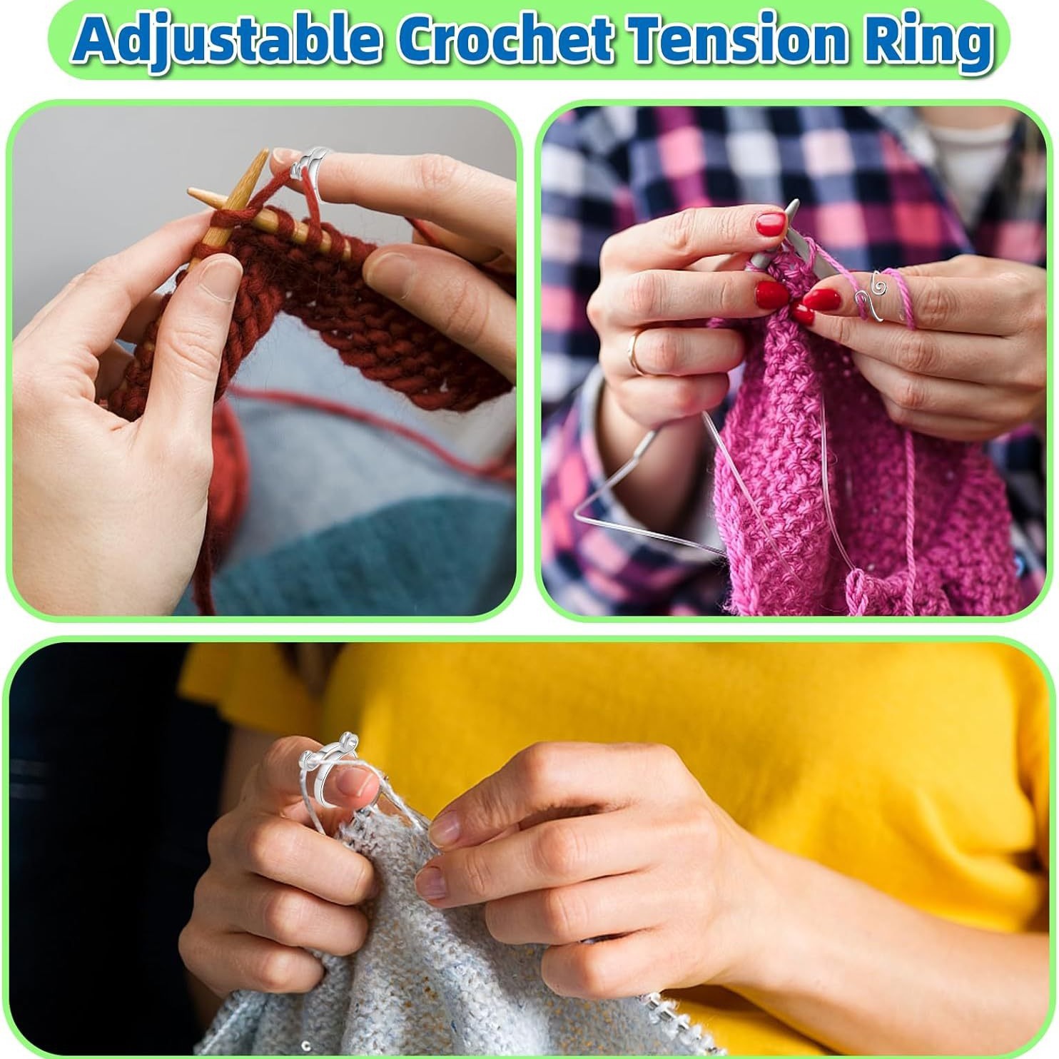 Crochet, ring, adjustable woven accessory, on index finger