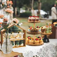 现货木质三层甜品架蛋糕展示架婚礼派对点心架多层零食收纳架