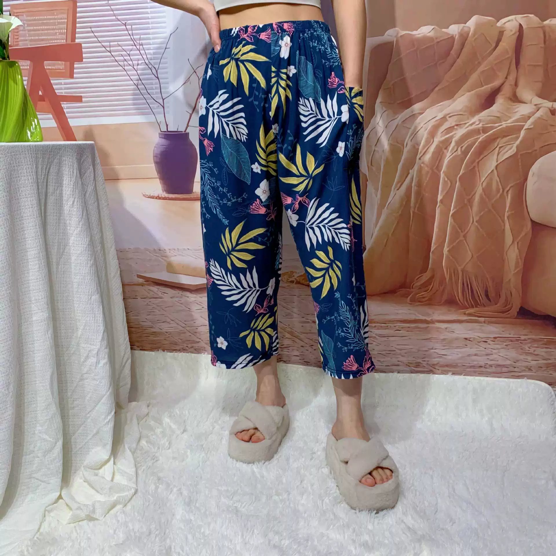 Хлопковые шелковые пижамы большого размера женские летние хлопковые тонкие шелковые брюки можно носить на улице