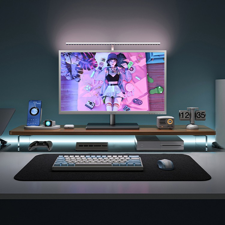 Acrílico escritorio monitor de la computadora soporte pantalla Oficina Estación de madera maciza estante de escritorio